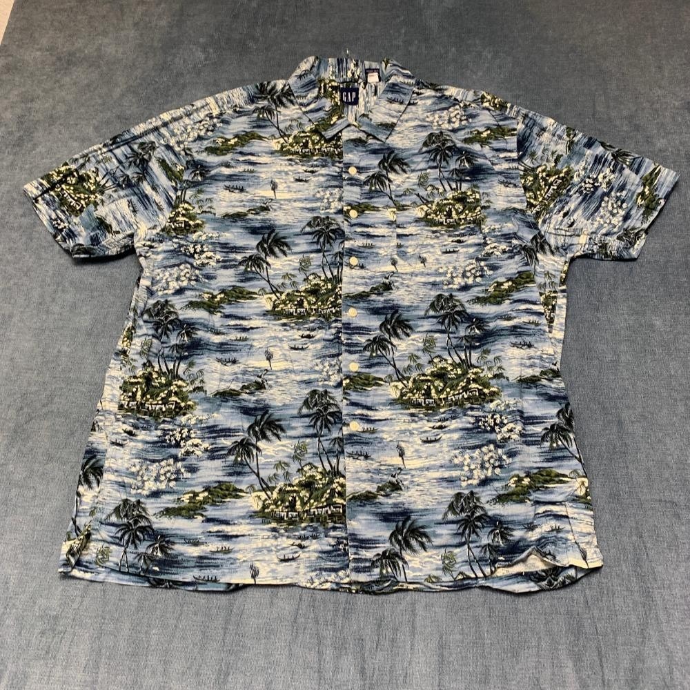Gap Hawaiian Shirt Mens XL Multi Palm Tree Cotton Short Sleeve Spread Collar